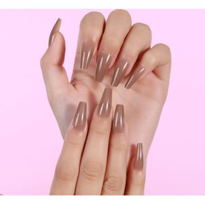 Press On Nails - Amber - Bruin - Nude- Plaknagels - Trendy - Square - Plaknagels met lijm - Kunstnagels - Nepnagels - Xpressnails.nl