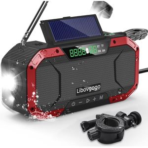 Draagbare Noodradio met Oplaadfunctie, IPX5 Waterdichte Bluetooth-Luidspreker en Zaklamp, 5000 mAh, AM/FM, SOS Alarm