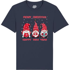 Christmas Gnomies Rood - Foute kersttrui kerstcadeau - Dames / Heren / Unisex Kerst Kleding - Grappige Feestdagen Outfit - - Unisex T-Shirt - Navy Blauw - Maat 4XL