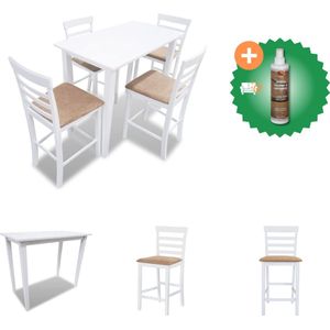 vidaXL Bartafel en 4 barstoelen set hout wit - Set tafel en stoelen - Inclusief Houtreiniger en verfrisser
