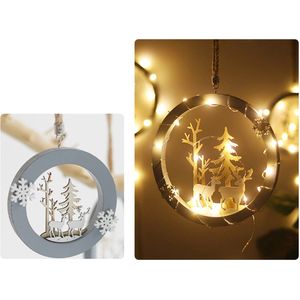 Kerst decoratie -deurhanger-Kersthanger ornament - Kerstmis - kerstkrans - Kerstbal - hout - 15 cm - inclusief verlichting!