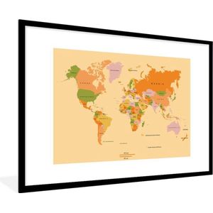 Fotolijst incl. Poster - Wereldkaart - Kleurrijk - Trendy - 120x80 cm - Posterlijst
