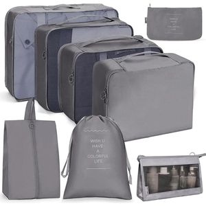 Koffer-organizer, 8-delig, kofferorganizer, pakkubus, reisorganizer, paktassen voor koffer, reisorganizerset met make-uptas, schoenentas