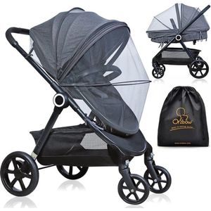 Universeel Klamboes voor Kinderwagen,Duurzaam Muggennet voor Wandelwagen met Rits,Stabiel Muskietennet voor Buggy met Elastische Rand,Kwaliteitsdicht Gaas,Sterke Steun (Donkergrijs)