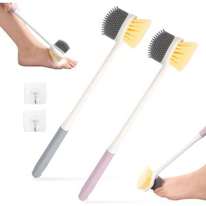 Badborstel teenspleet reinigingsborstel voor de douche - 2 stuks Langsteel doucheborstel voor senioren - 2 stuks