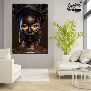 BLACK & GOLD: 75x100cm Plexiglas Decoratie - Kunst - Woninginrichting - Vrouw - Afrikaans