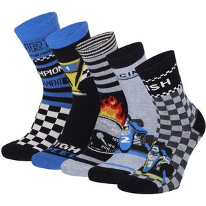 Leuke katoenen jongens sokken met print - 5 paar Apollo kousen met race thema - maat 23/26 - multicolor - grappige multipack kindersokken
