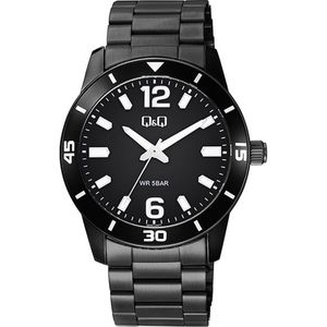 Q&Q Q85B-006PY - Horloge - Polshorloge - Analoog - Heren - Mannen - stalen band - Rond - Metaal - Streepjes - Cijfers - GUN kleur (Zwart)