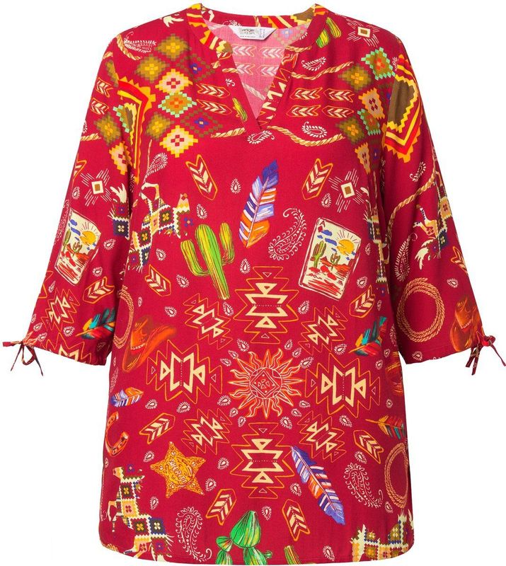 Angel of Style Angel of Style - Dames - Blouse A-lijn westernmotief 3/4-mouw - Fluweelrood - Maat 44