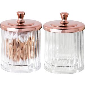 mDesign - Wattenpot - Doorzichtig/Roségoud - Apothekerspot/Organizer - Verpakt per 2 Stuks