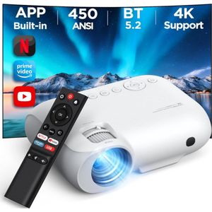 Multimedia Video Projector - Beamer - Ingebouwde Streamingdiensten - 1080P Full HD - 4K-projector - 450 ANSI-lumen - 5G WiFi and Bluetooth