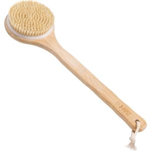 Allecto Plus - Doucheborstel met lange steel en natuurlijke borstelharen - Badborstel voor in douche of bad - Bamboe douche accessoire - Ergonomisch ontwerp - Hygiënisch reinigen lichaam