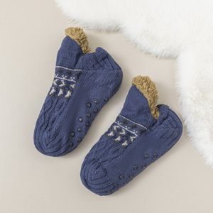 Sokken - Pluche voor warmte - Pantoffelsokken - Zacht en warm - Dames wintersokken - Antislip vloersokken - Extra dikke fleece enkelsokken - Geschikt voor binnenvloeren - Blauw - Maat S (35-39) - 1 paar
