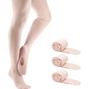 E-Ambar - Ballet panty's 3 paar | Converteerbare danspanty's met hielgat | Roze | Kinderen, meisjes, vrouwen | Maat L (meer dan 140 cm)