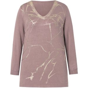 MIAMODA MIAMODA - Dames - Trui A-lijn metallic marmerpatroon - Taupe - Maat 46+