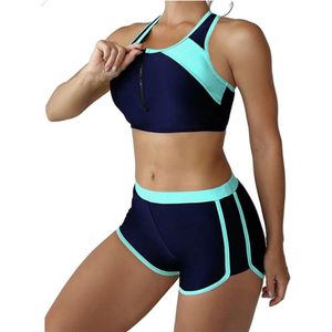Sportieve tankini bikini - Topje met short - Rits - Lichtblauw en blauw