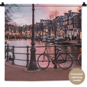 Wandkleed - Wanddoek - Amsterdam in de schemering - 60x60 cm - Wandtapijt