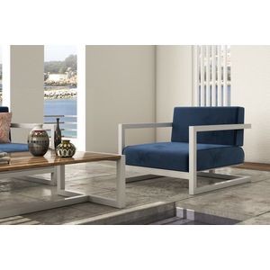 Zenio Olympos loungeset - 4-delig - Wit - Marineblauwe stof - voor 4 personnen