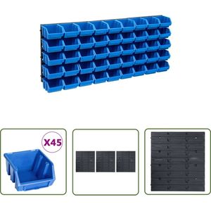 The Living Store 48-delige Opslagbakkenset met wandpanelen blauw en zwart - Opbergbakjes - Opslagwand - Gereedschapsschuif - Tool Organizer - Kastje Klein Materiaal
