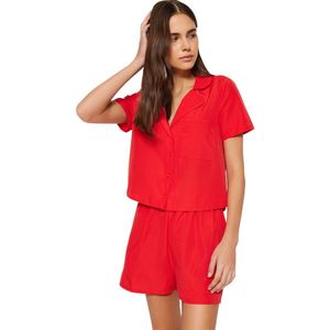 Trendyol Donkerrode Terrycotton Geweven Pyjama Set Met Shorts Thmss23Pt00132