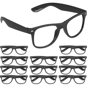 Relaxdays feestbril - nerdbril - set van 12 - zwart - verkleedbril - gek - zonder glazen