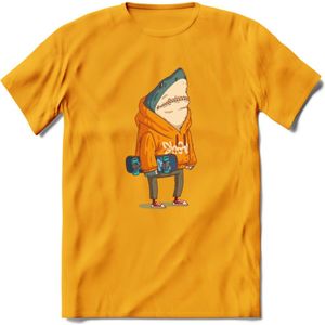 Casual skater haai T-Shirt Grappig | Dieren vissen Kleding Kado Heren / Dames | Animal Skateboard Cadeau shirt - Geel - XL