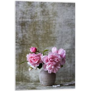 Forex - Vaas met Roze Bloemen en Betonnen Achtergrond  - 60x90cm Foto op Forex