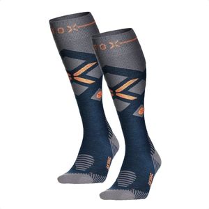 STOX Energy Socks Skisokken Dames - 2 Pack - Compressiekousen - Merino Wol Sokken Blauw Oranje - Ski & Snowboard Compressie Sokken - Maat L: 40-43
