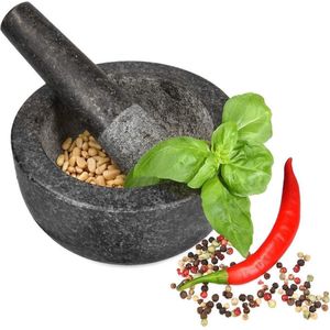 Granieten vijzel en stamper voor kruidenmixen-pesto-dips-fijnmalen-Ø 16 cm