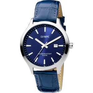 Olympic OL88HSL006 CLEVELAND Horloge - Leer - Blauw - 42mm