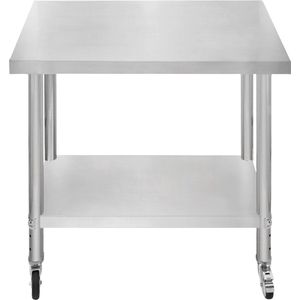 Catering Werkbank Tafel Roestvrijstalen Voedselbereiding Keuken Mobiel 4 x Zwenkwielen met 2 Remmen & 4 Verstelbare Poten Verstelbare Onderste Plank 3 Posities 160 kg Draagvermogen 86 x 90 x 60 cm