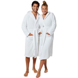 Badjas fleece - witte badjas met capuchon - flanel fleece badjas unisex - Badrock