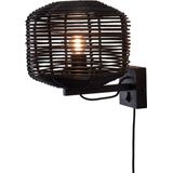 GOOD&MOJO Wandlamp Tanami - Rotan Zwart - Ø25cm - Binnen Modern