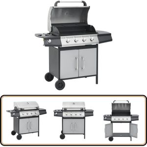 vidaXL Gasbarbecue 4+1 - Zwart & Zilver - Inclusief hoes Gasbarbecue - Bbq - Tuinkoken - Buitenkeuken - Partygrill
