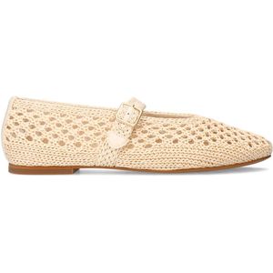 Manfield - Dames - Witte raffia ballerina met gesp - Maat 37