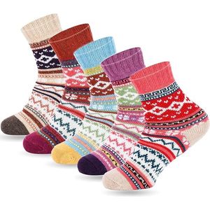 Huissokken - Wintersokken - Thuissokken - Huissokken Dames en Heren - Verwarmde sokken - Fleece Sokken - Dikke Sokken - Slofsokken - Warme Sokken - Bedsokken - Gevoerde Sokken - Winter Sokken - Cadeautip - Kerst - 5pcs