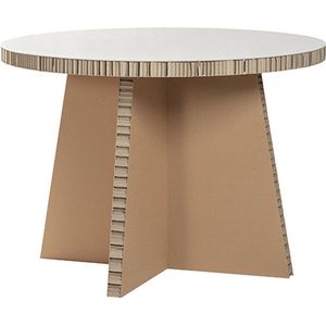 Kartonnen ronde eettafel - 115x115x80 cm - Ronde tafel van honingraat karton - Met 4mm wit plexiglas bovenblad - 5cm dik tafelblad - KarTent