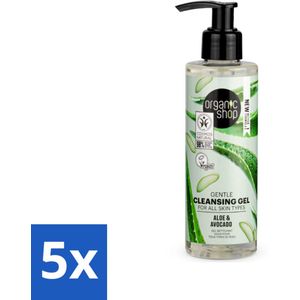 5 x Organic Shop - Cleansing Gel Avocado & Aloe - Verfrissend en Hydraterend - 200 ml - Gezichtsreiniging - Avocado-olie - Aloë-extract - Natuurlijke Reiniging - Hydraterend