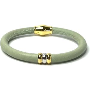 Nieuw! Jolla - dames armband zilver - leer - magneetsluiting - bedels - tweekleurig - Single Ladies Gold - Mint Groen