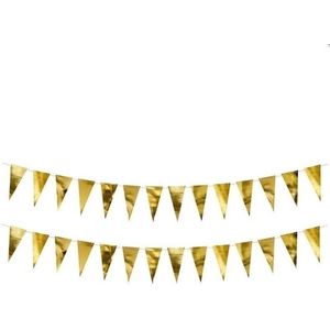 2x Metallic gouden vlaggenlijnen 2 meter - Oud & Nieuw decoratie - Oudjaarsavond versiering
