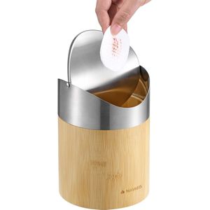 Navaris kleine prullenbak van bamboe - Ø 12,2 cm - Prullenbakje - Voor in de badkamer of toilet op het aanrecht of bureau - Tafelafvalbakje - Bamboe