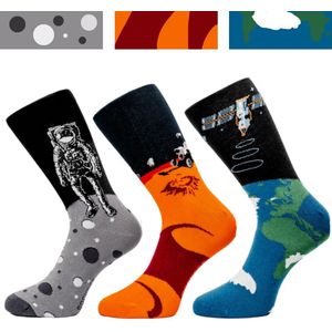 Sockret - Ontdek het universum - 3 Paar Sokken - Vrolijke sokken -Grappige sokken - Maat 36-40 - Cadeau voor man - Cadeau voor vrouw