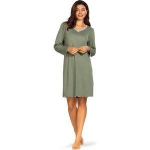 Comtessa Nachthemd 'Dotty Dots' - Dames Nachtmode - Lange Mouw - Khaki - Maat 52