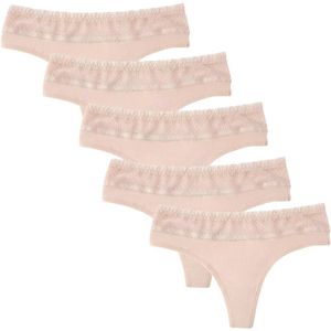 Emilie collection - ondergoed - string - 5 stuks - beige - katoen - kant