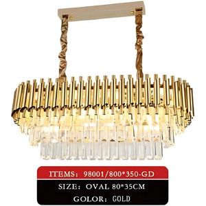 MiaHome - Elegante Ovale Gouden Kroonluchter met Kristallen - 80x35
