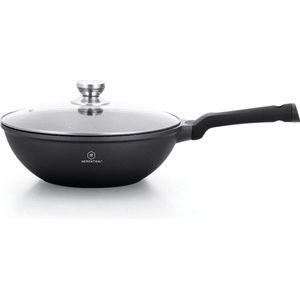 Luxe Swiss Wokpan BW-28ML - Wokpan - Ø 28 cm - Marmeren coating - Inductie - Met glazen deksels - Zwart