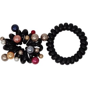 Jessidress® Haarelastiekjes Spiraal Telefoonkabel Stevig Spiralen Elastieken met parels - Zwart