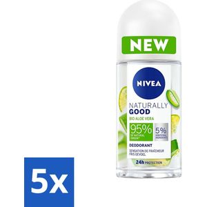 5 x NIVEA - Deodorant Roller - Natuurlijk Goed Aloë Vera - Fris Gevoel - 24 Uur Werking - 50 ml - Natuurlijke Deodorant - Aloe Vera Deodorant - 24 Uur Deodorant - Vegan Deodorant - Anti-irritatie Deodorant