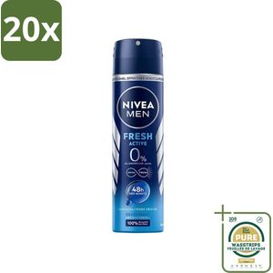 20 x Nivea - Men - Deo Spray - Fresh Active - 48 Uur Lang Werkend - 150 ml - Grootverpakking - Deodorant Spray - 48 Uur Bescherming - Mannelijke Geur - Frisheid - Zweetbestendig