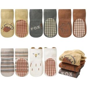 5-pack antislipsokken voor baby's en kinderen, pantoffels voor jongens en meisjes, schattige dieren van puur katoen, herfst-, lente- en wintersokken voor pasgeborenen, cadeau, geschikt voor kinderen van 1-3 jaar - Type A